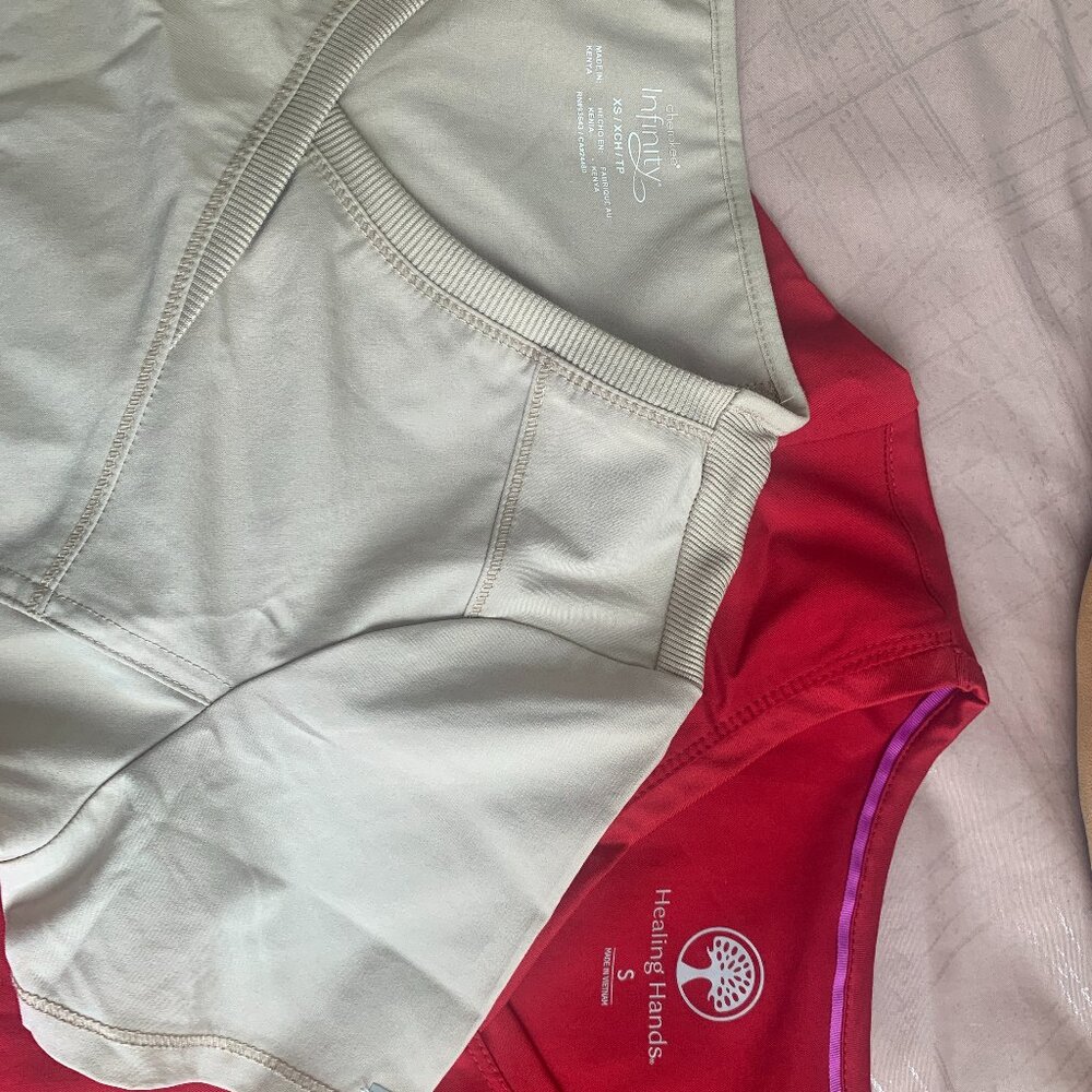 Red Healing Hands and  Beige Infinity Cherokee Scrub Top(s) in